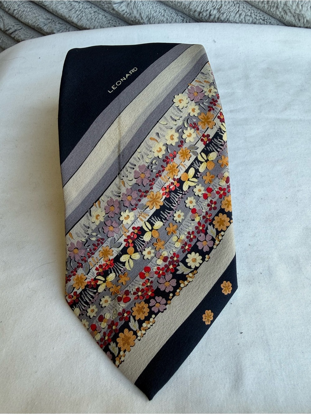Floral Stripe Silk Tie in Navy and Multicolor AS IS